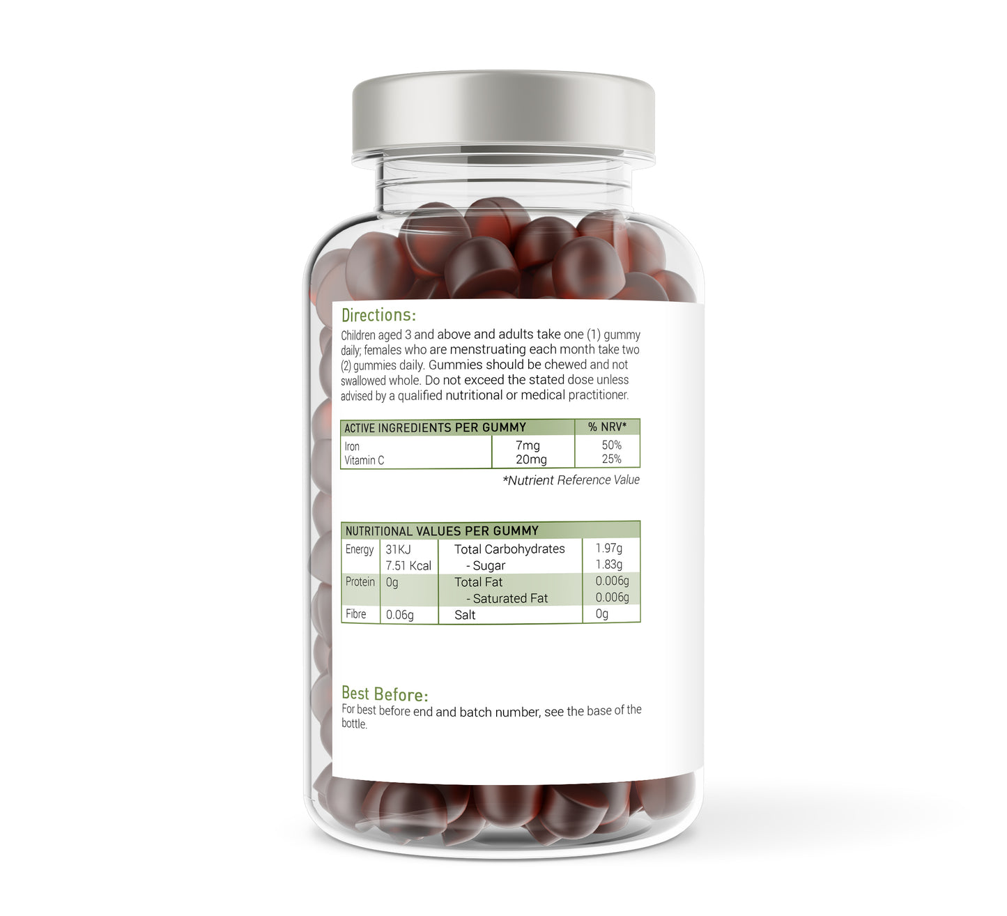 Iron & Vitamin C - 60 Natural Cherry Flavour Gummies - 250ml