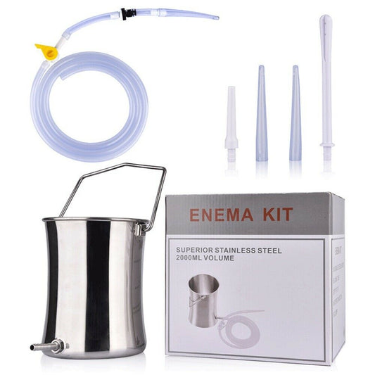 2L Enema Bucket Kit Stainless Steel Colon Cleansing Reusable Medical Grade